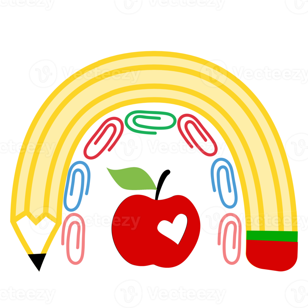 arco iris con diseño de útiles escolares para maestros png