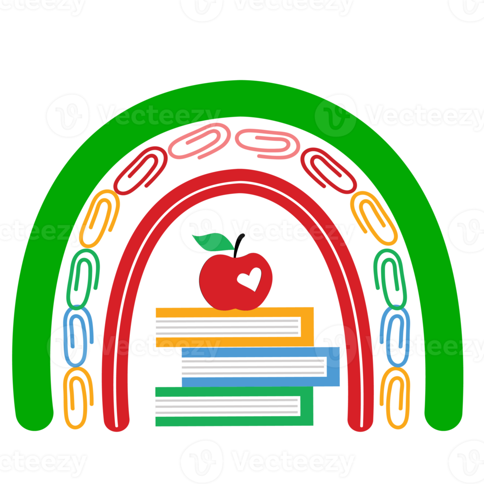 arc-en-ciel avec conception de fournitures scolaires pour enseignants png