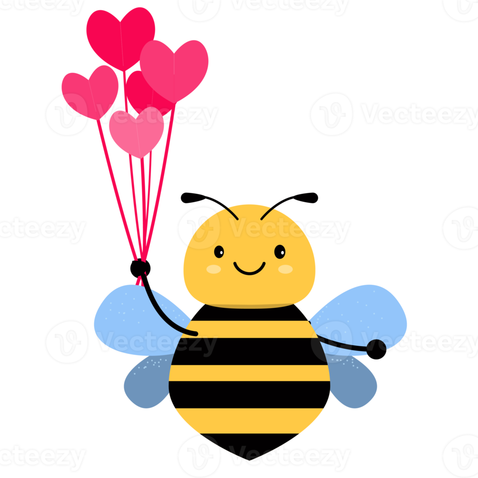Bee holding heart illustration. Cute and funny bee giving a heart