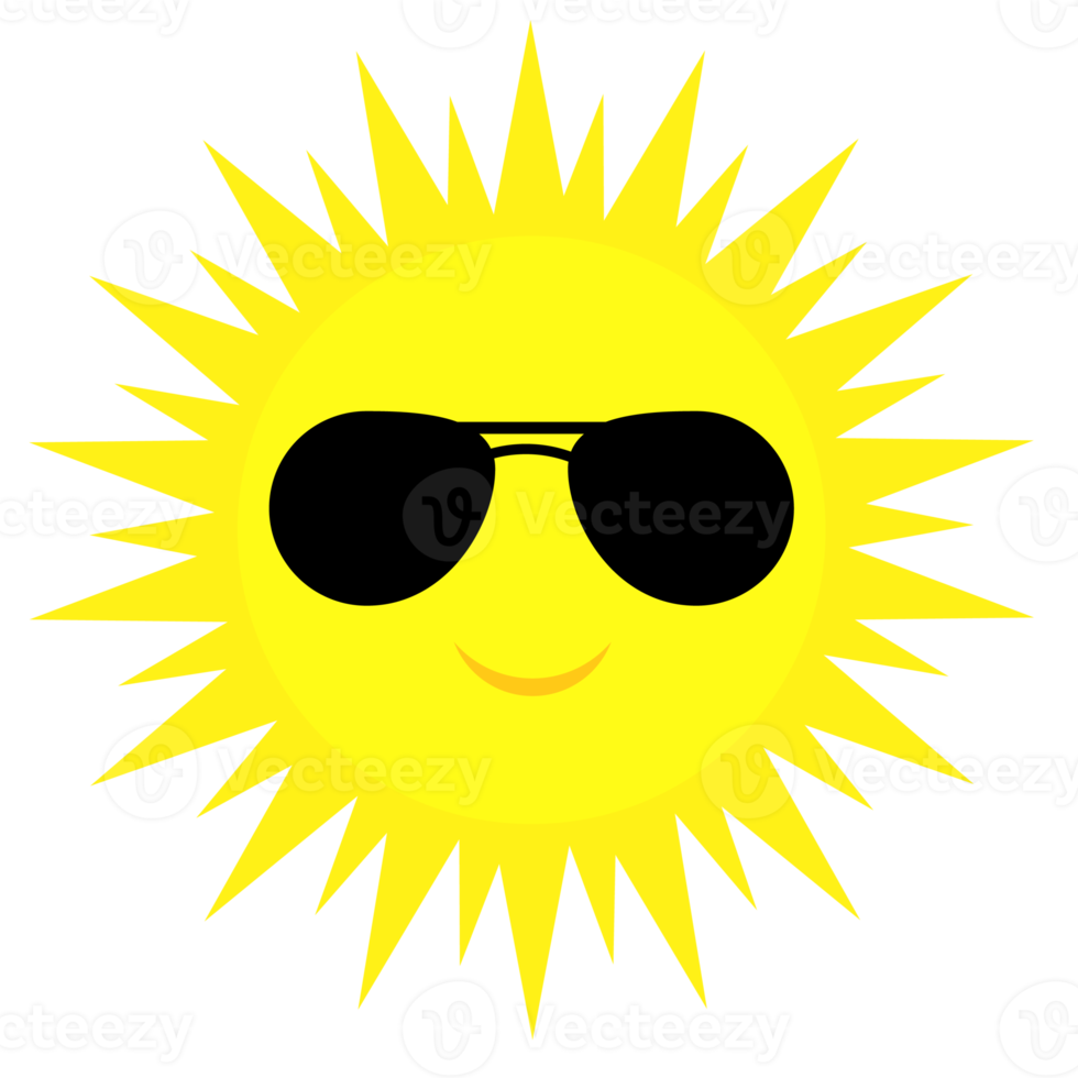 Yellow sun in glasses uv protection icon png