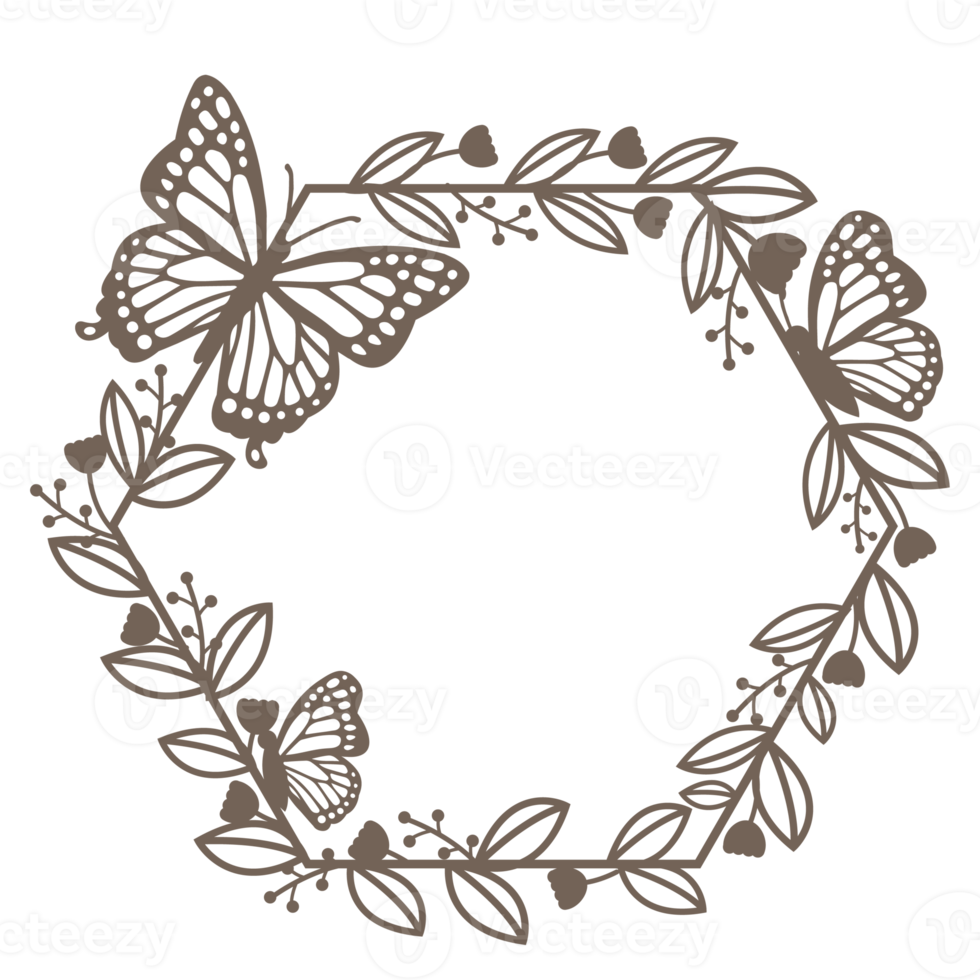 brown round wreath with twigs and butterfly.design graphic png