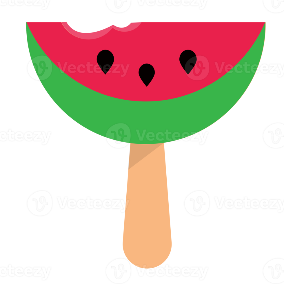 Bitten watermelon popsicle dessert, fruit ice. Ice cream on a stick png