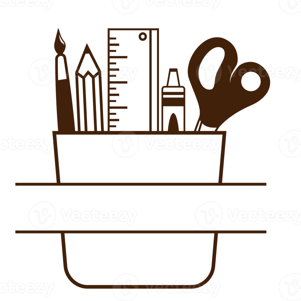 monograma dividido de útiles escolares para maestros png
