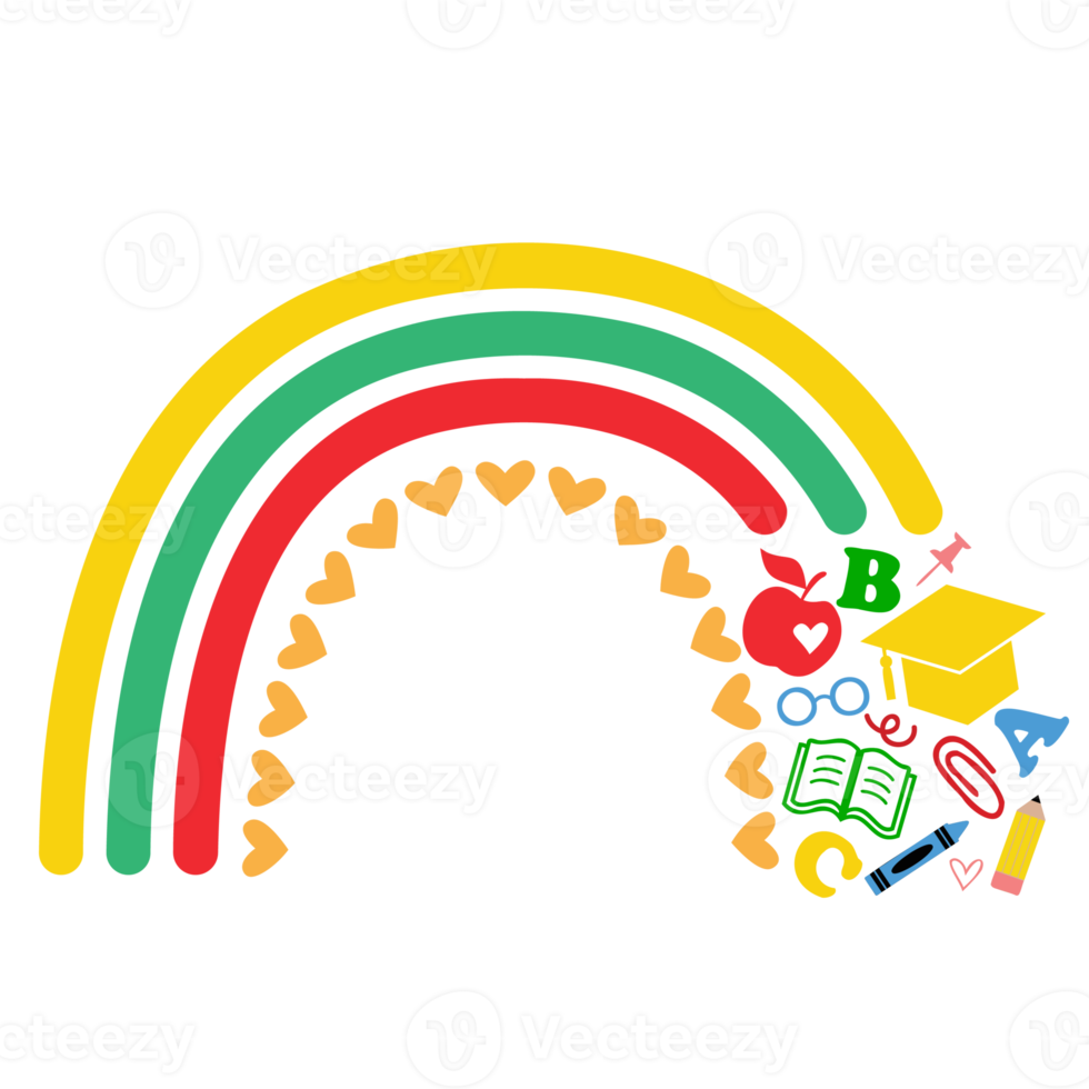 kleurrijk typografieontwerp met hulpmiddelonderwijs en regenboog. png