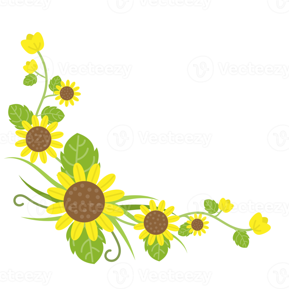 mooie bloemen, zonnebloem halve maan boeket krans png