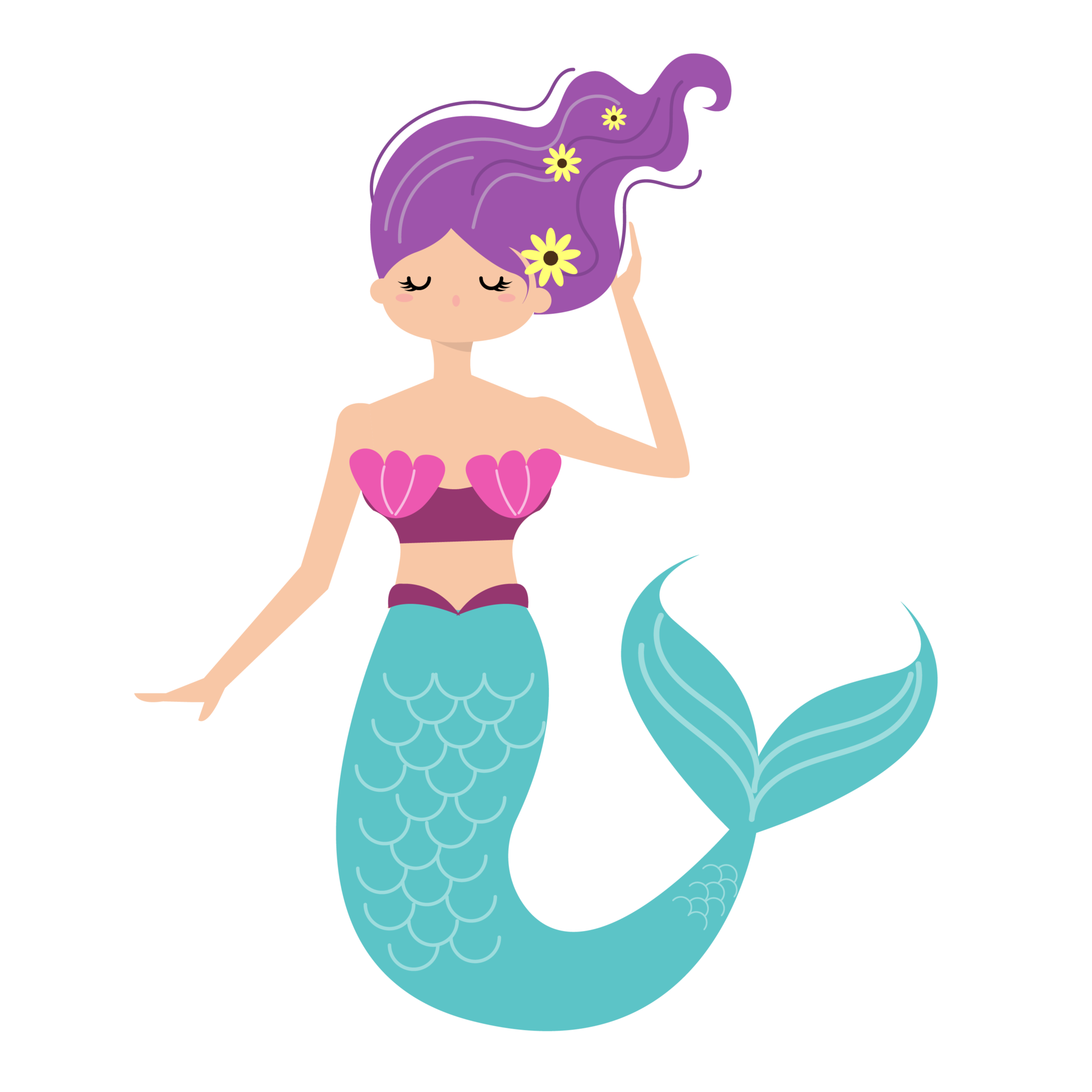 Free Cute young Mermaid with Fish Tail cartoon element 9336579 PNG with  Transparent Background