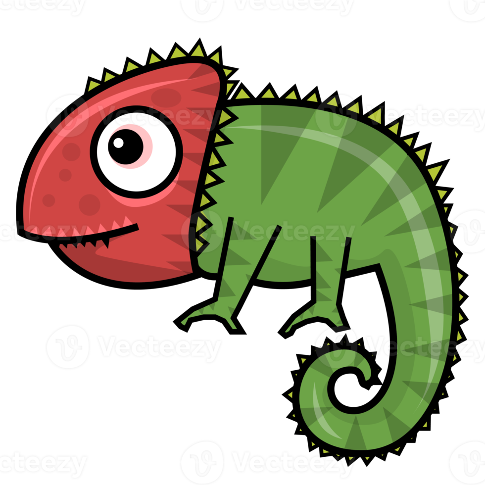 cartoon green chameleon element png