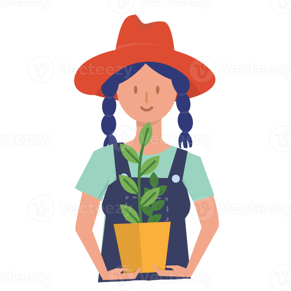 Female portrait with potted  plant png