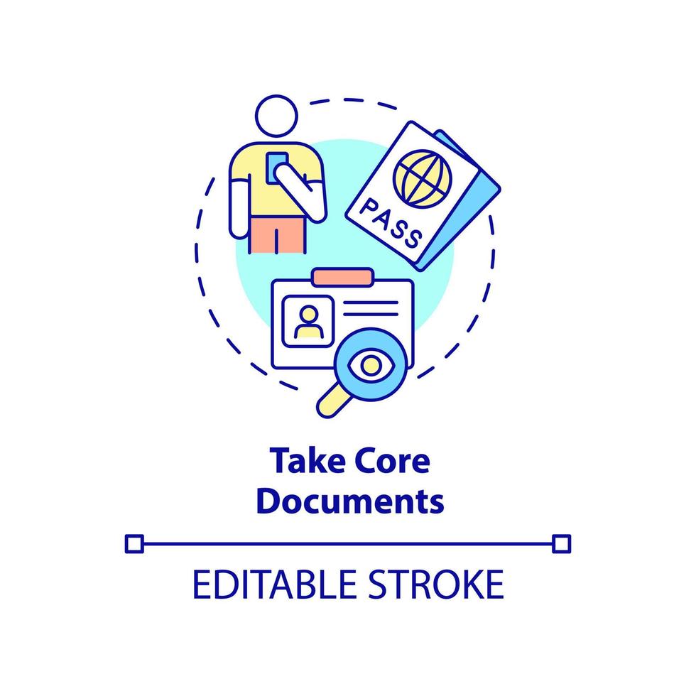 Take core documents concept icon. Refugees belongings and documents abstract idea thin line illustration. Isolated outline drawing. Editable stroke. vector