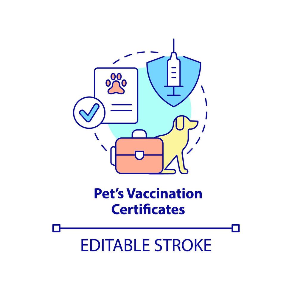 Pets vaccination certificate concept icon. Belongings and documents abstract idea thin line illustration. Isolated outline drawing. Editable stroke. vector