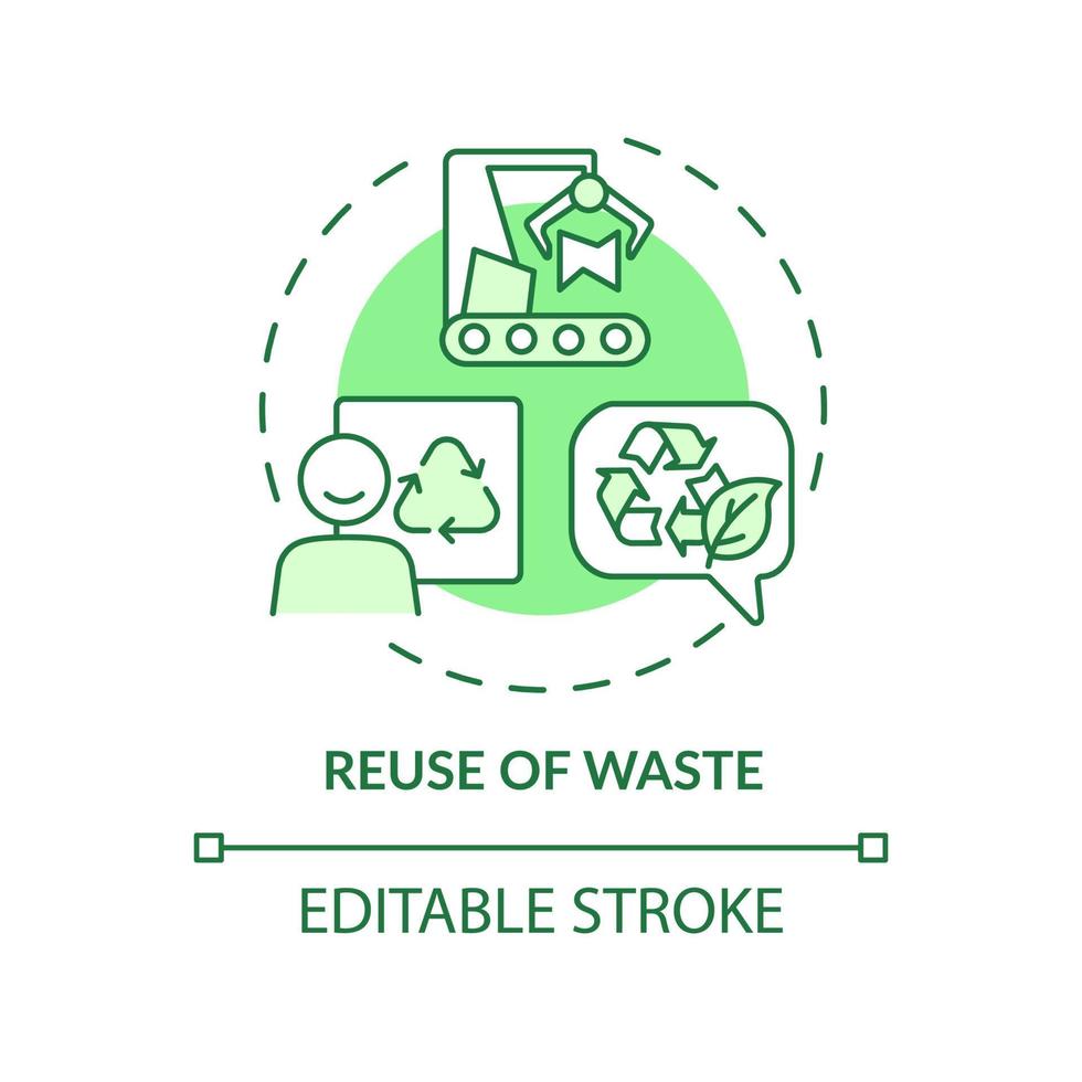 Reuse of waste green concept icon. Materials recycling. Cleaner production option abstract idea thin line illustration. Isolated outline drawing. Editable stroke. vector