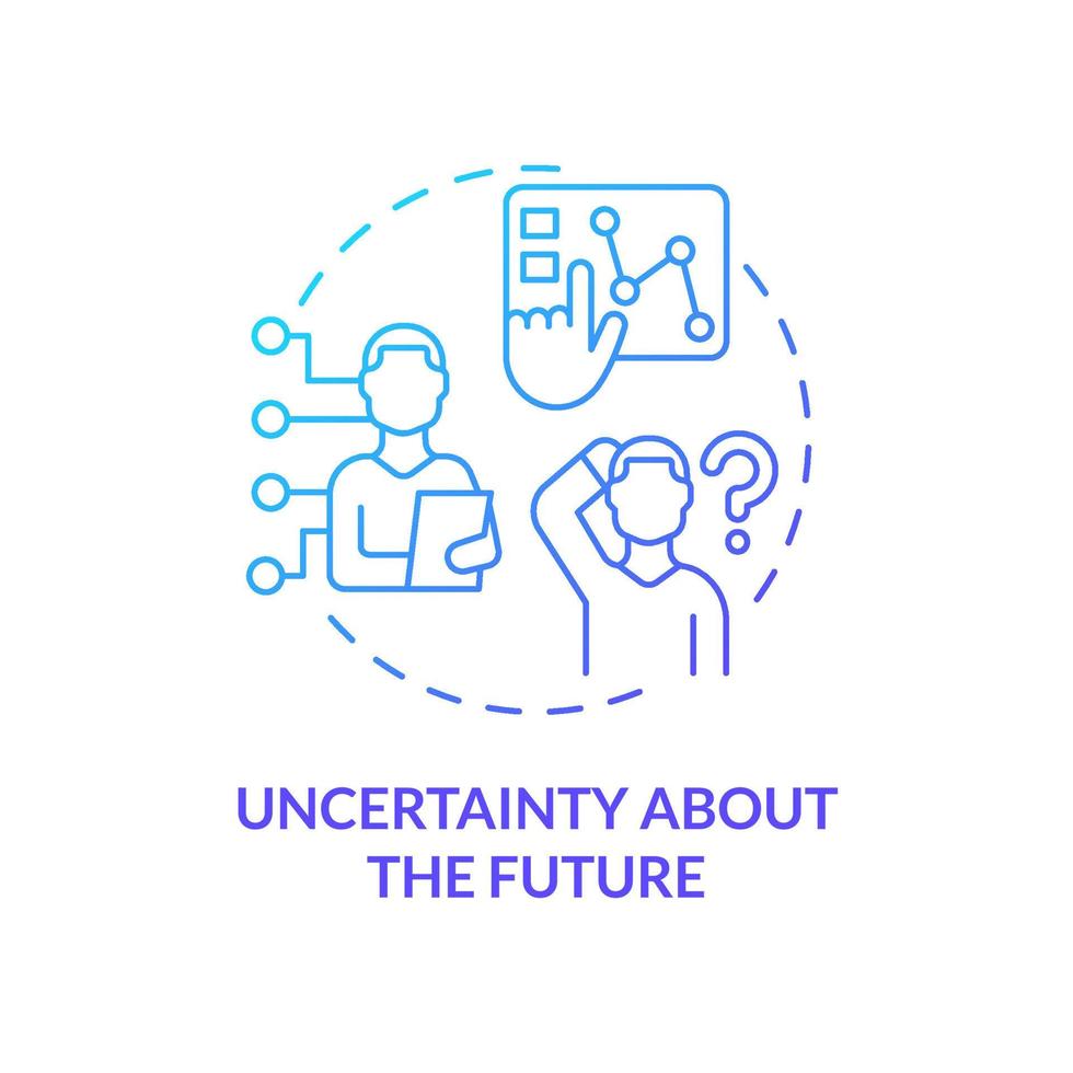 Uncertainty about future blue gradient concept icon. Business challenge abstract idea thin line illustration. Unprecedented risks threat. Isolated outline drawing. vector