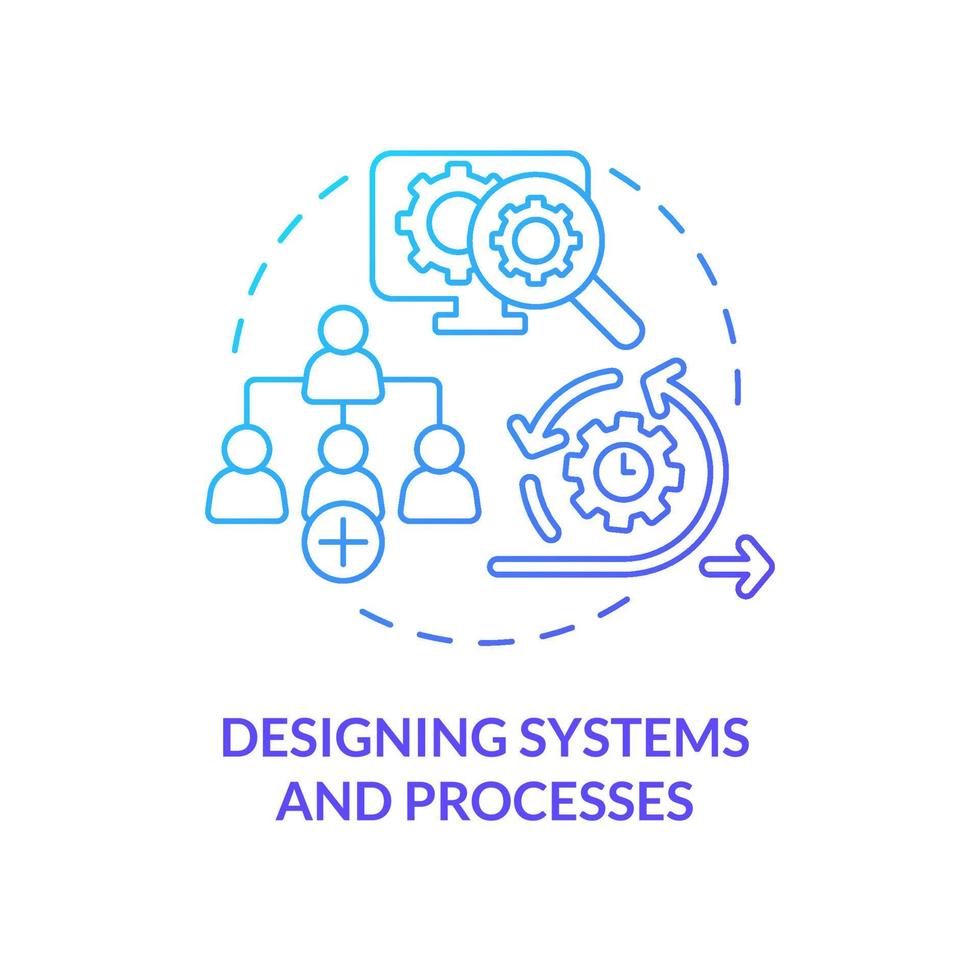 Designing systems and processes blue gradient concept icon. Business strategy problem abstract idea thin line illustration. Strategic planning. Isolated outline drawing. vector
