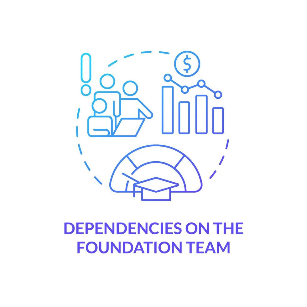 Dependencies on foundation team blue gradient concept icon. Strategic problem of business abstract idea thin line illustration. Building trust. Isolated outline drawing. vector