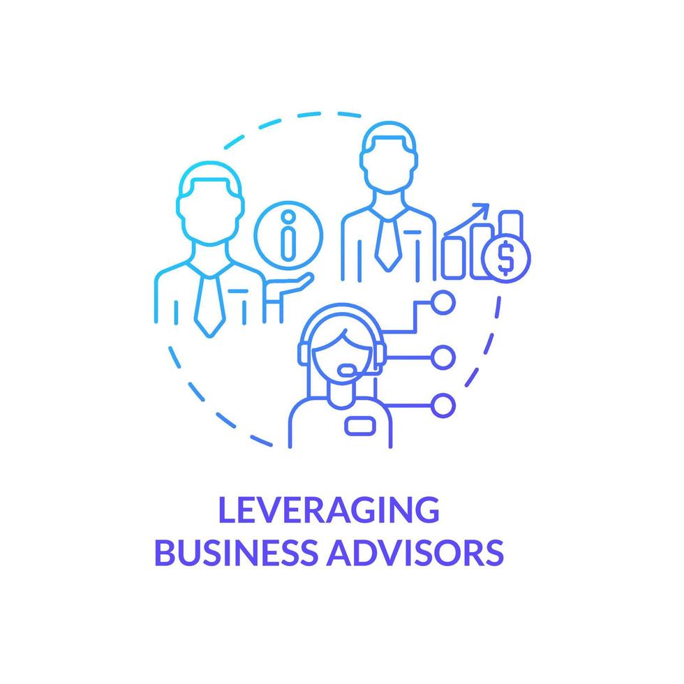 Leveraging business advisors blue gradient concept icon. Biggest business strategy issue abstract idea thin line illustration. Financial planning. Isolated outline drawing. vector