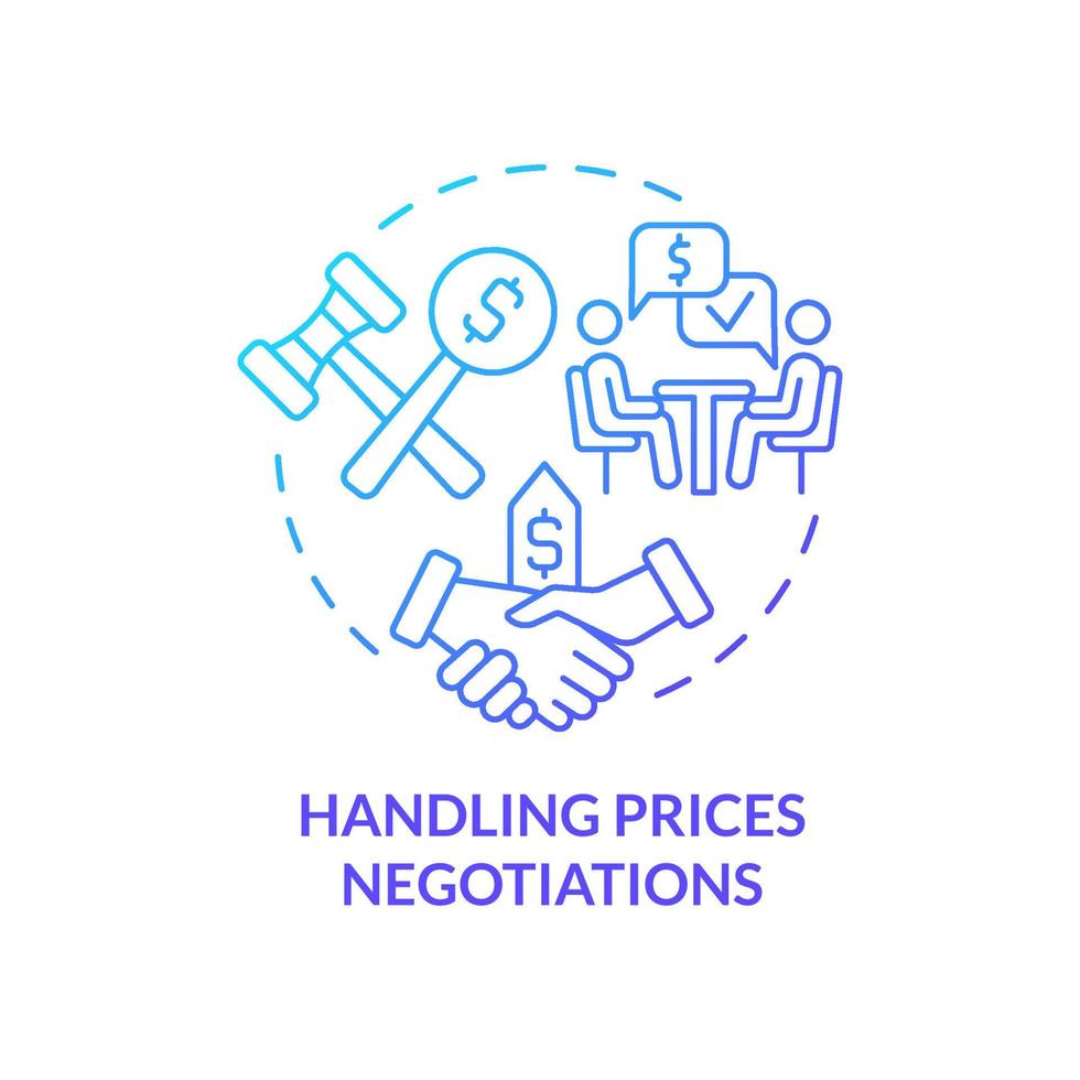 Handling prices negotiations blue gradient concept icon. Business sales issue abstract idea thin line illustration. Buyer and seller agreement. Isolated outline drawing. vector