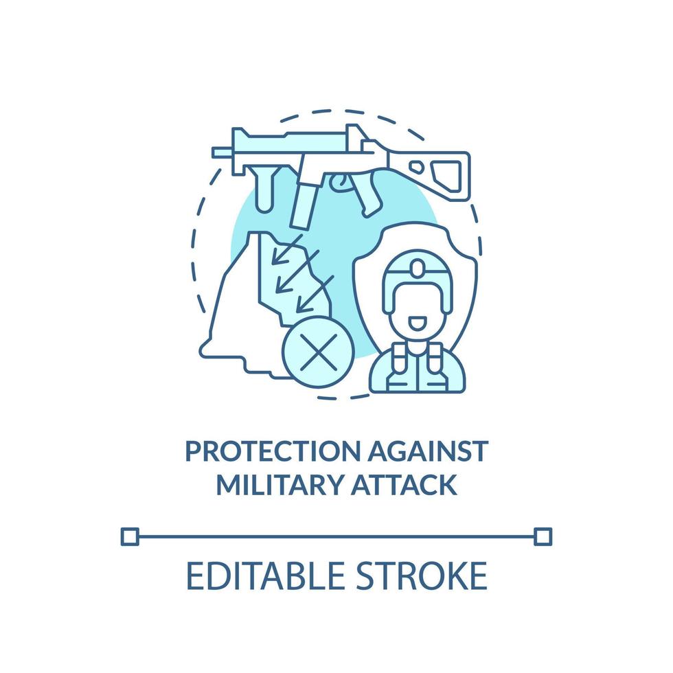 Protection against military attack turquoise concept icon. State security guaranty abstract idea thin line illustration. Isolated outline drawing. Editable stroke. vector