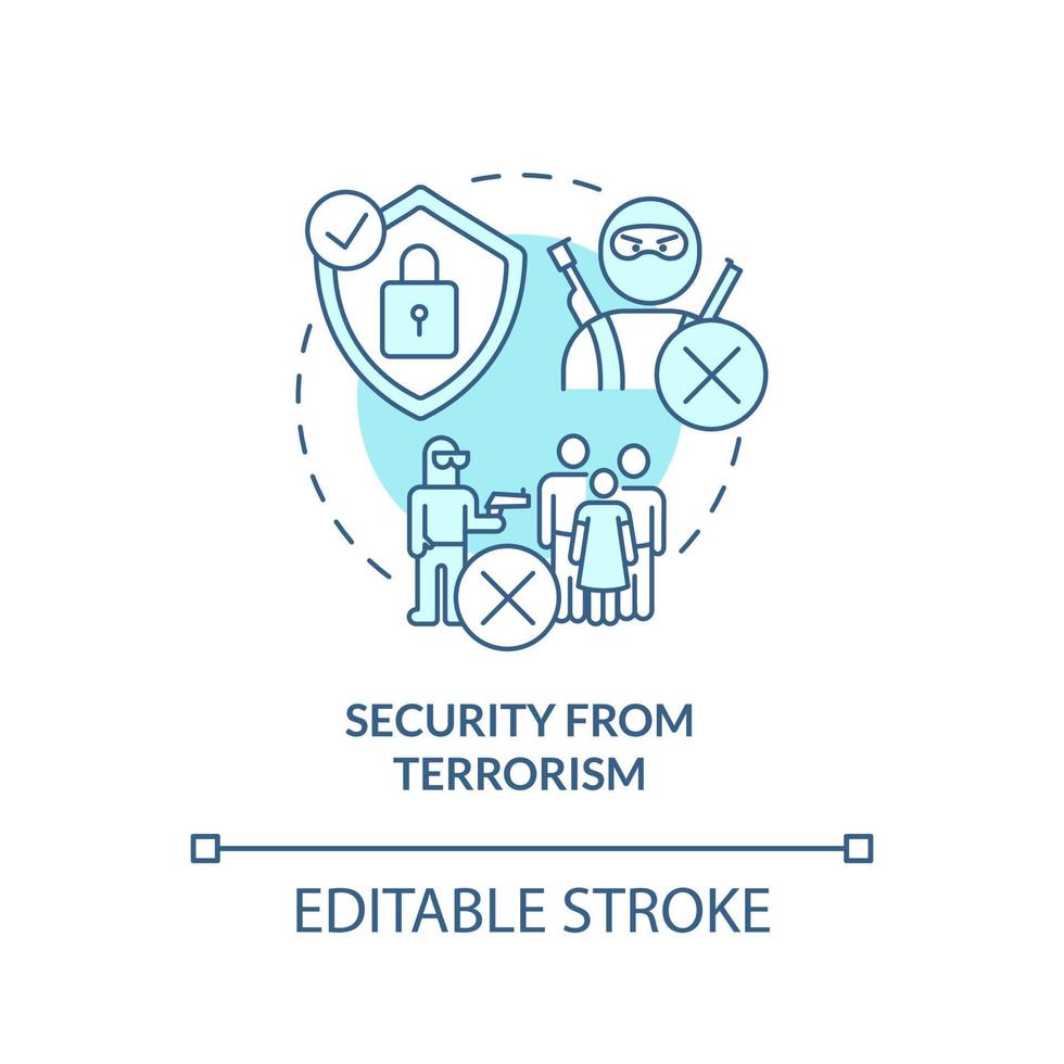 Security from terrorism turquoise concept icon. National protection program abstract idea thin line illustration. Isolated outline drawing. Editable stroke. vector