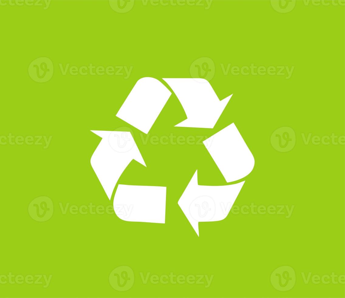 Trash icon. Recycle icon white silhouette. recycle symbol design on Vector illustration isolated on light green background photo