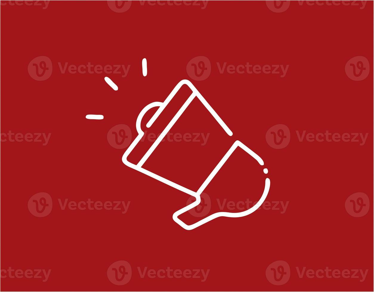 Illustration of a megaphone in white on a red background. simple megaphone design image. simple megaphone icon photo