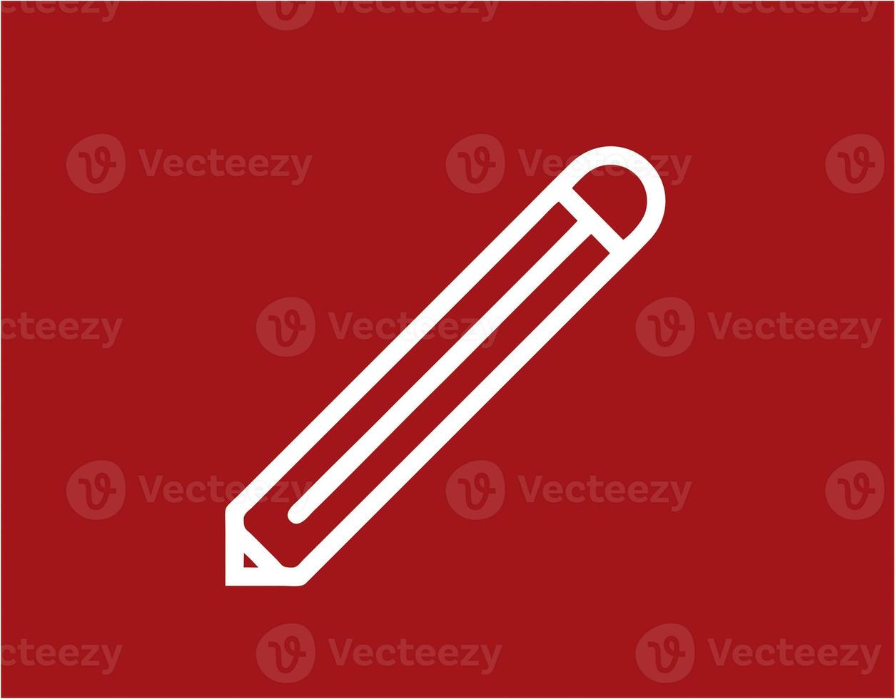 pencil icon in red image, illustration of pencil in white on red background, a pen design on a red background photo