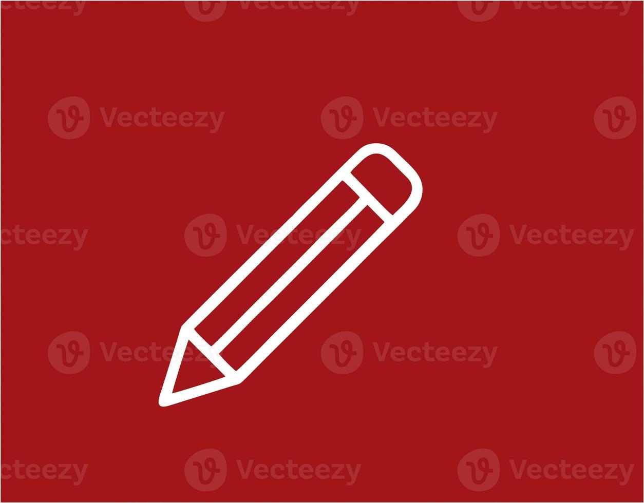 pencil icon in red image, illustration of pencil in white on red background, a pen design on a red background photo