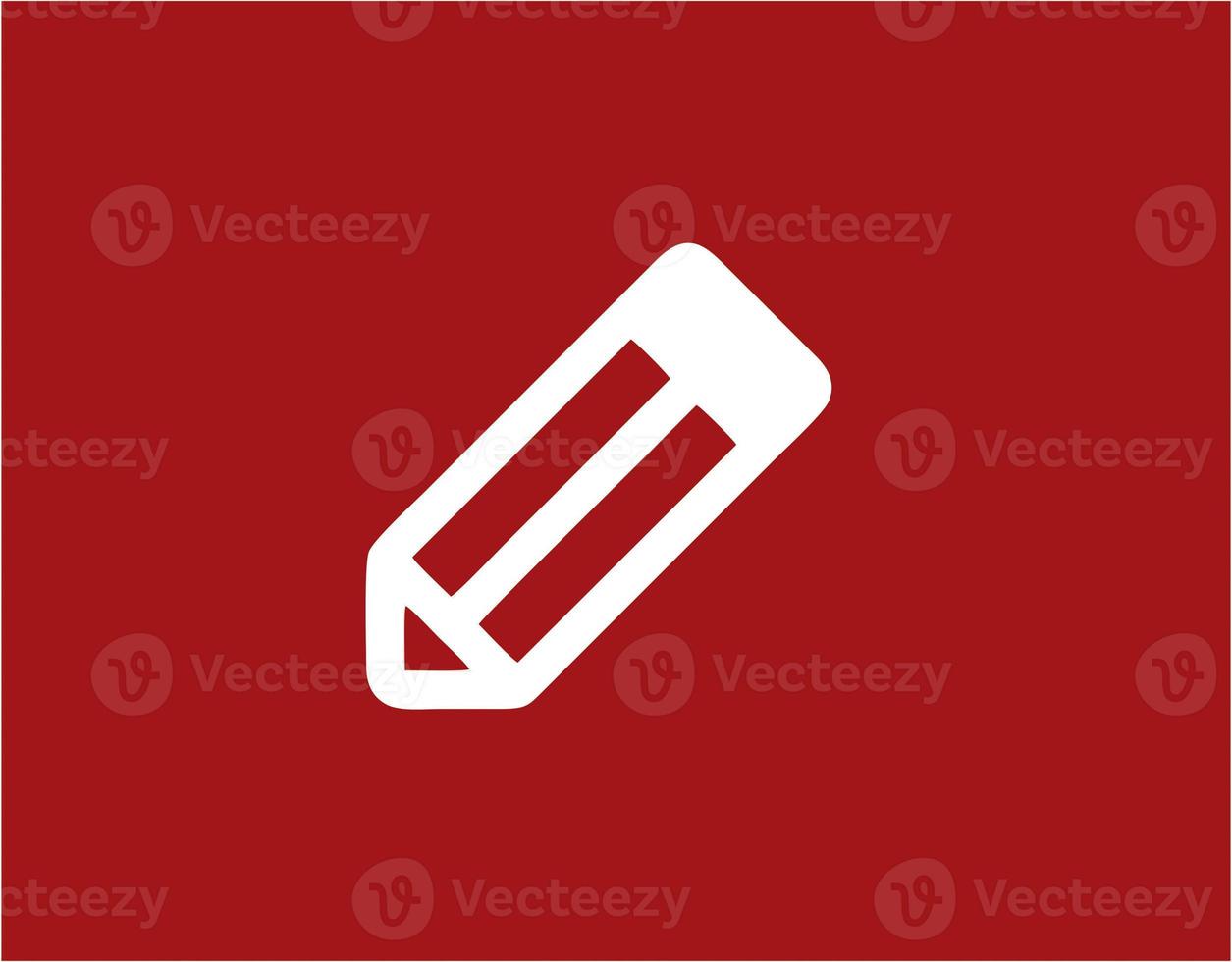 pencil icon in red image, illustration of pencil in white on red background, a pen design on a red background photo
