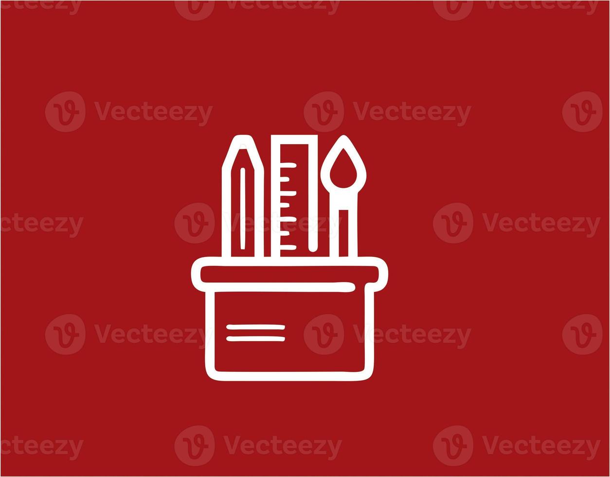 pencil icon in red image, illustration of pencil in white on red background, a pen design on a red background photo