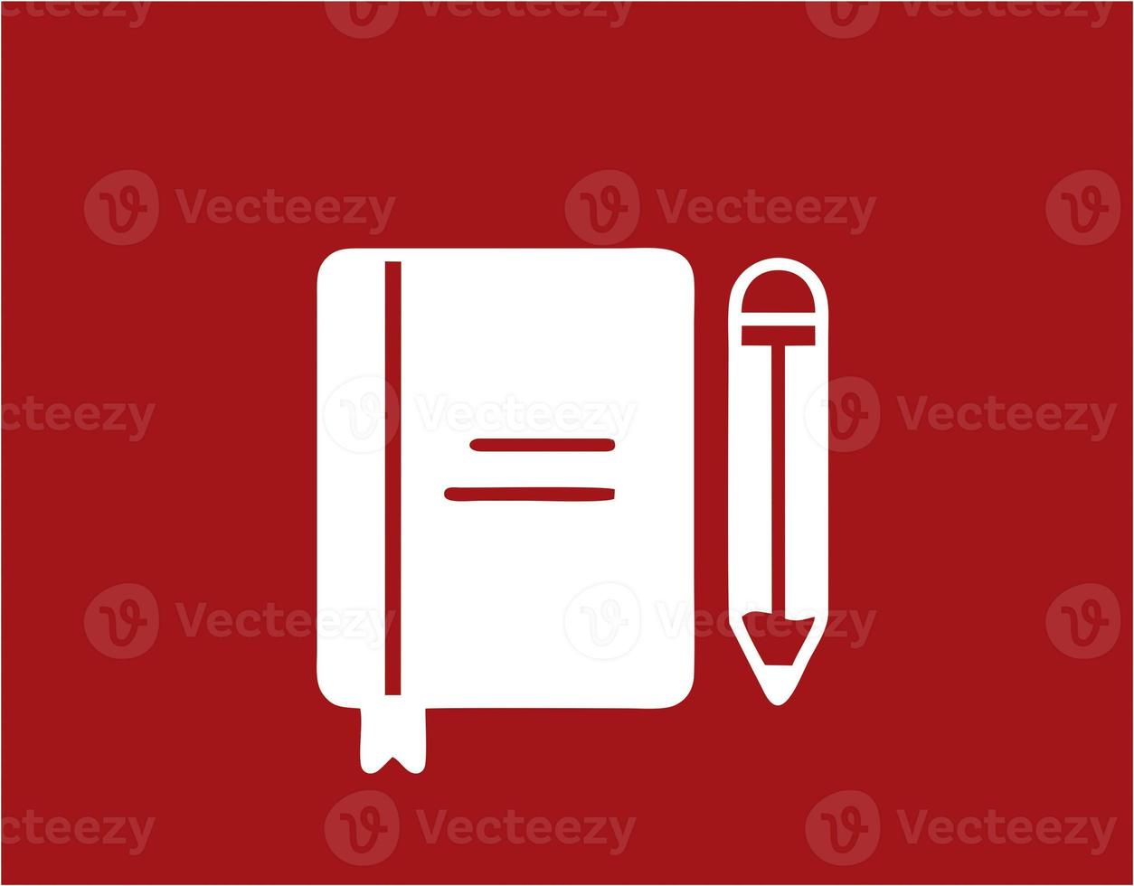 pencil icon in red image, illustration of pencil in white on red background, a pen design on a red background photo