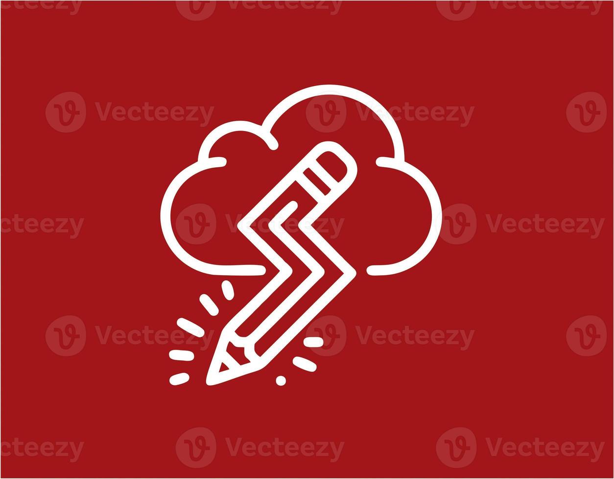 pencil icon in red image, illustration of pencil in white on red background, a pen design on a red background photo