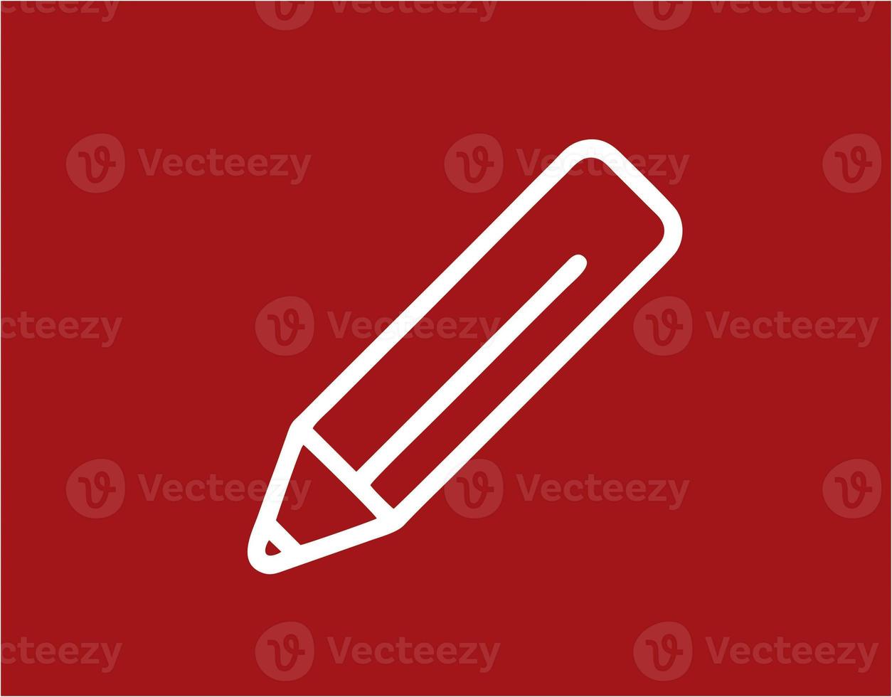 pencil icon in red image, illustration of pencil in white on red background, a pen design on a red background photo