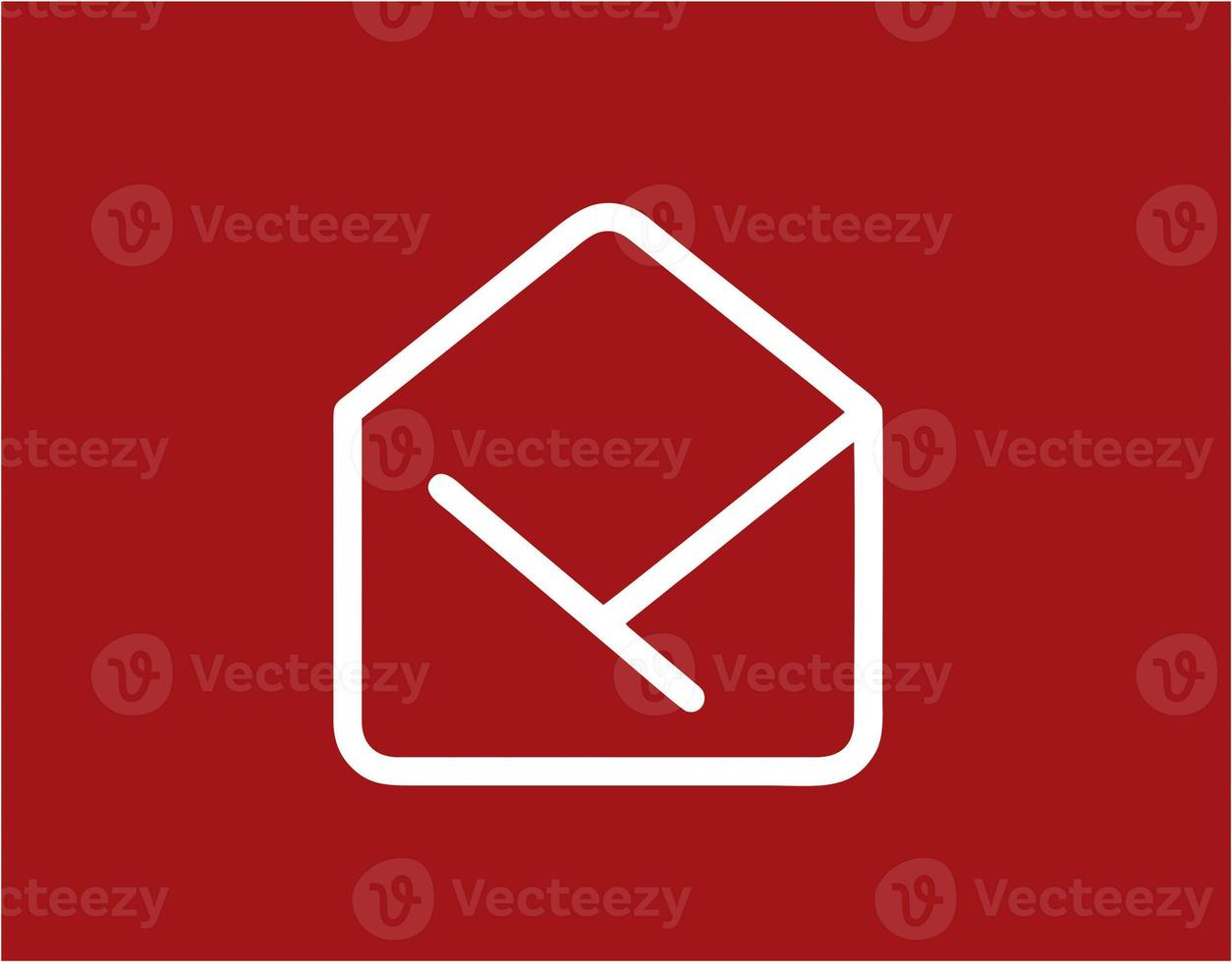 envelope icon in red vector image, illustration of envelope in white on a red background, a message design on a red background photo