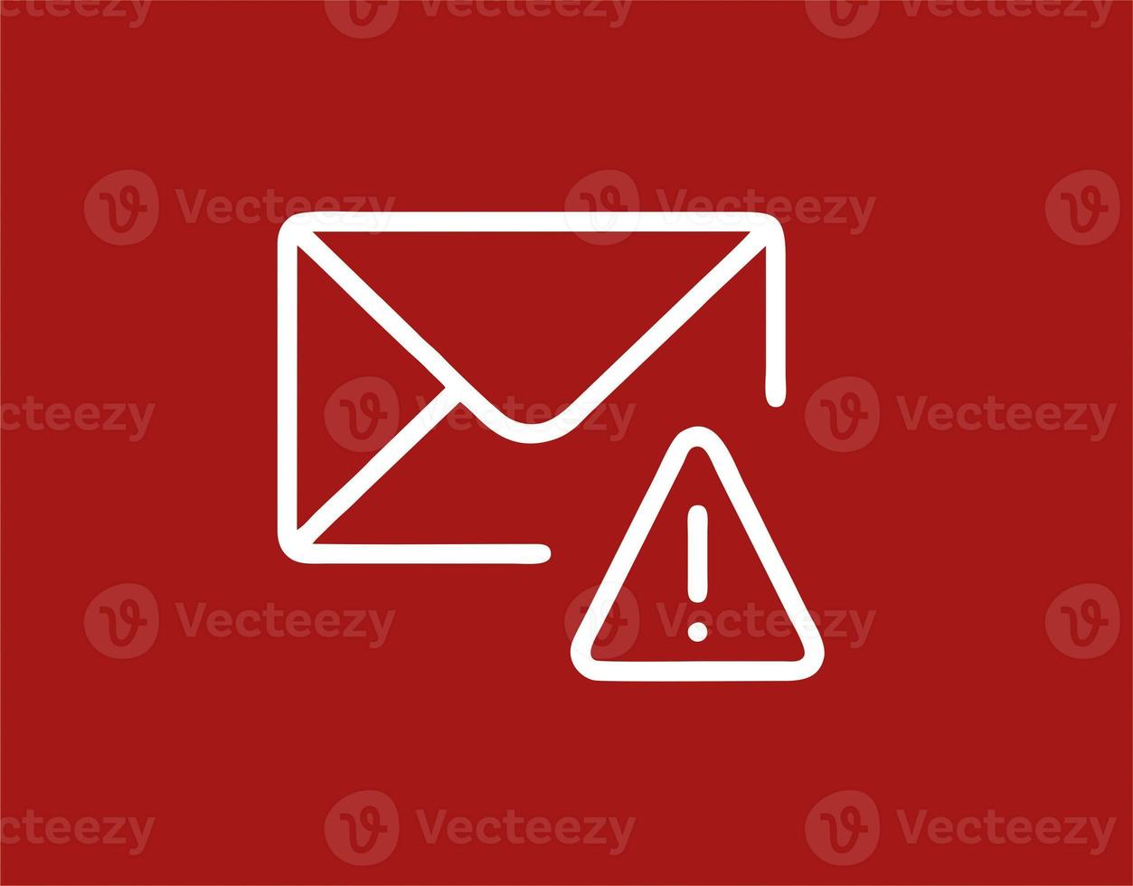 envelope icon in red vector image, illustration of envelope in white on a red background, a message design on a red background photo