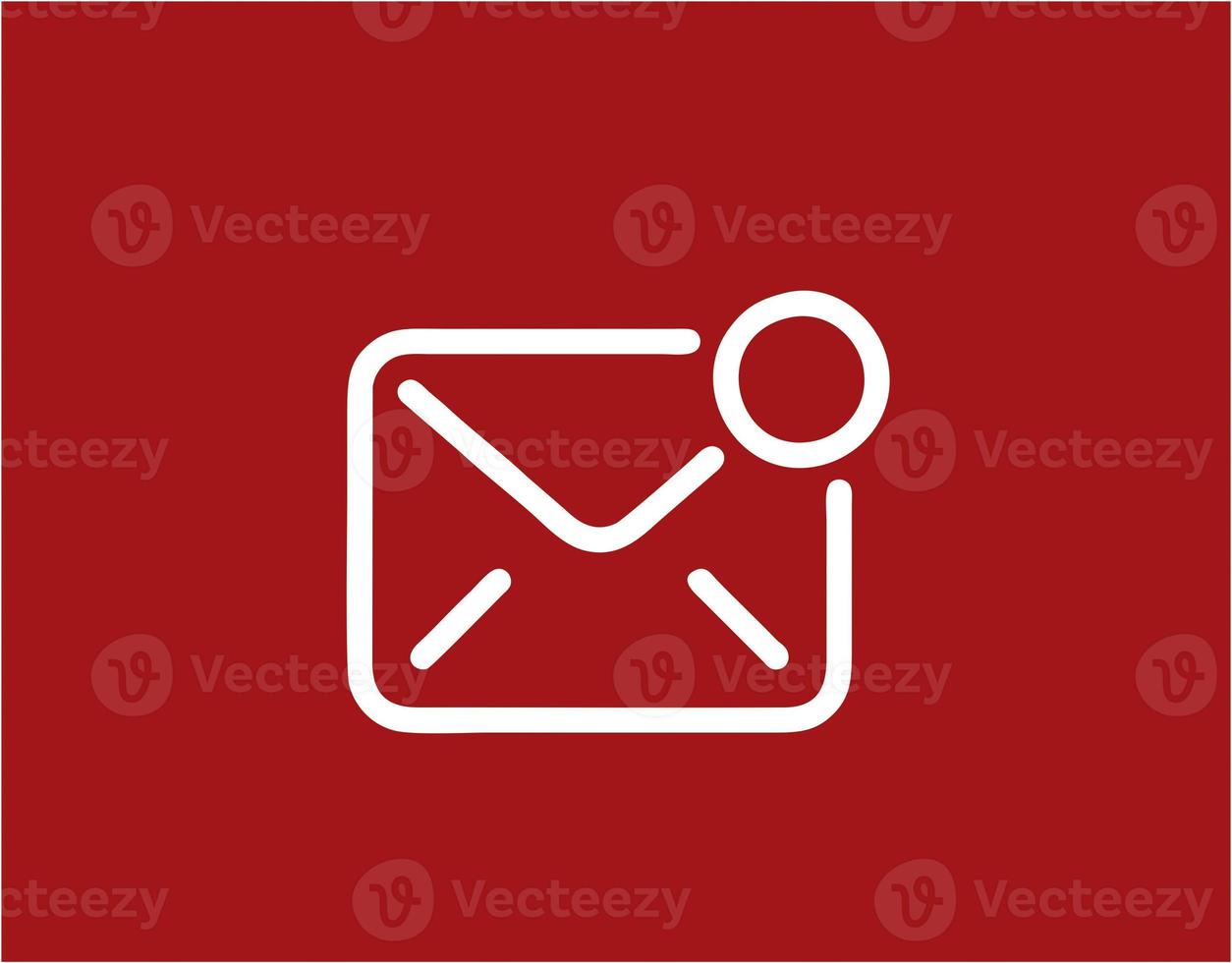 envelope icon in red vector image, illustration of envelope in white on a red background, a message design on a red background photo