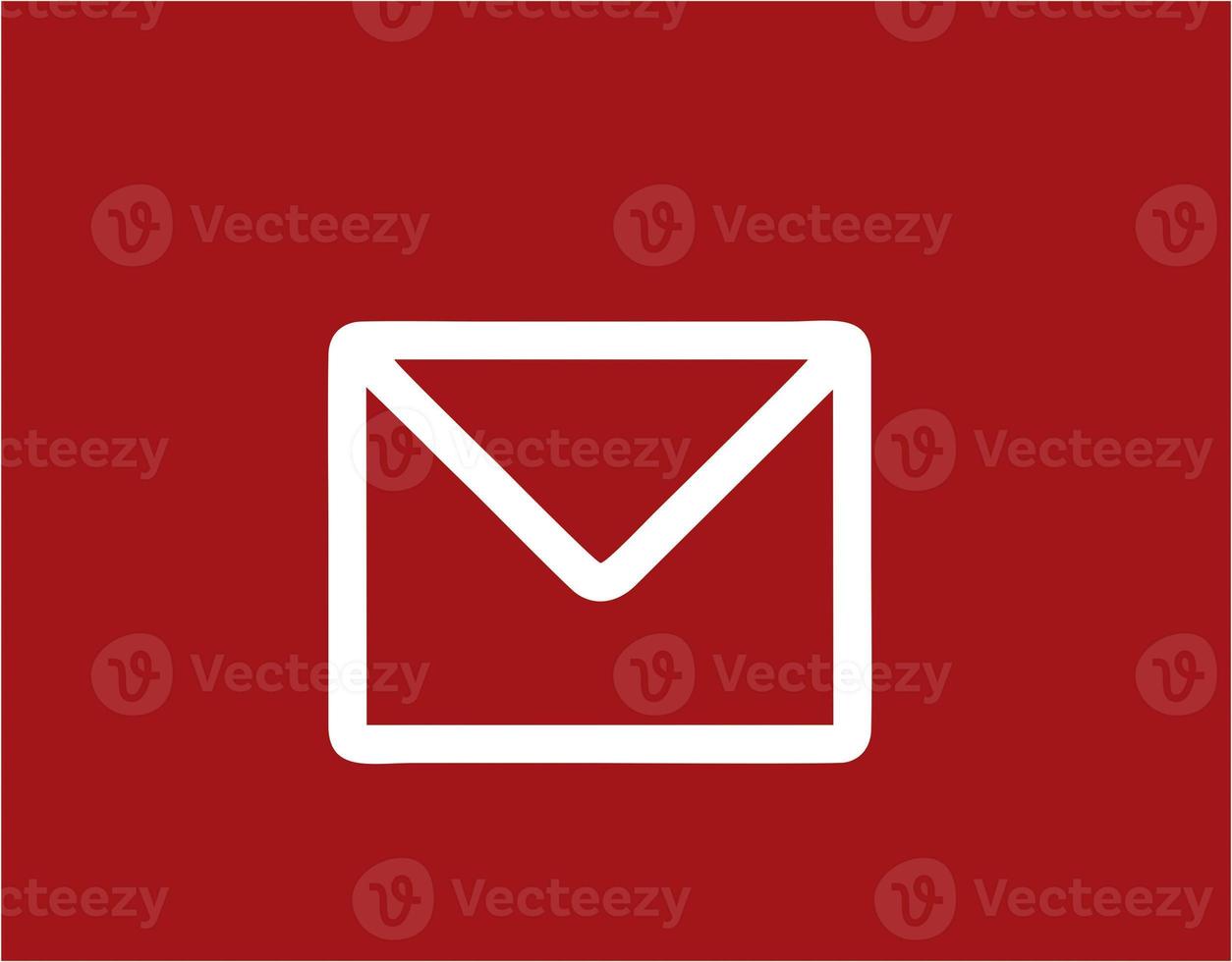 envelope icon in red vector image, illustration of envelope in white on a red background, a message design on a red background photo