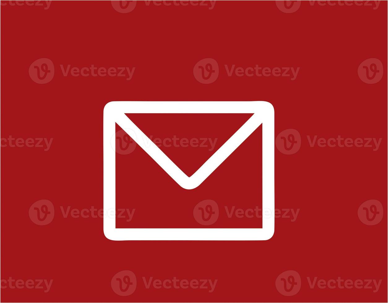 envelope icon in red vector image, illustration of envelope in white on a red background, a message design on a red background photo