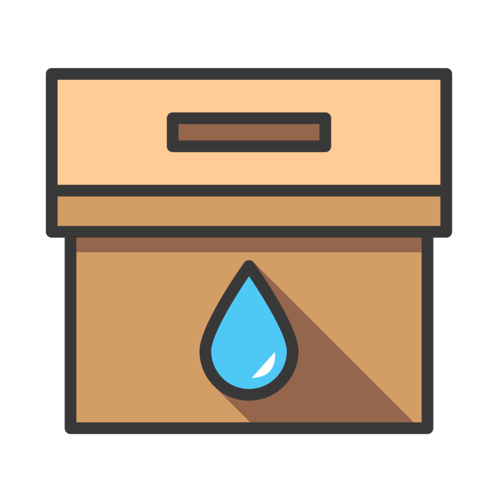 Donate and Charity flat color icon PNG. Helping box. water png