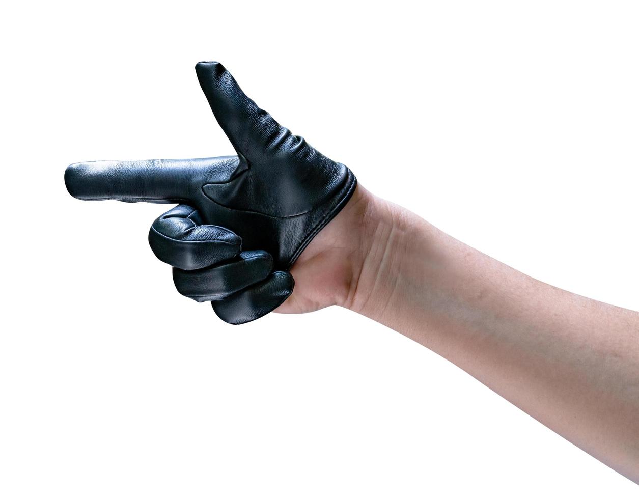 Hand in black leather glove isolated on white background ,include clipping path photo