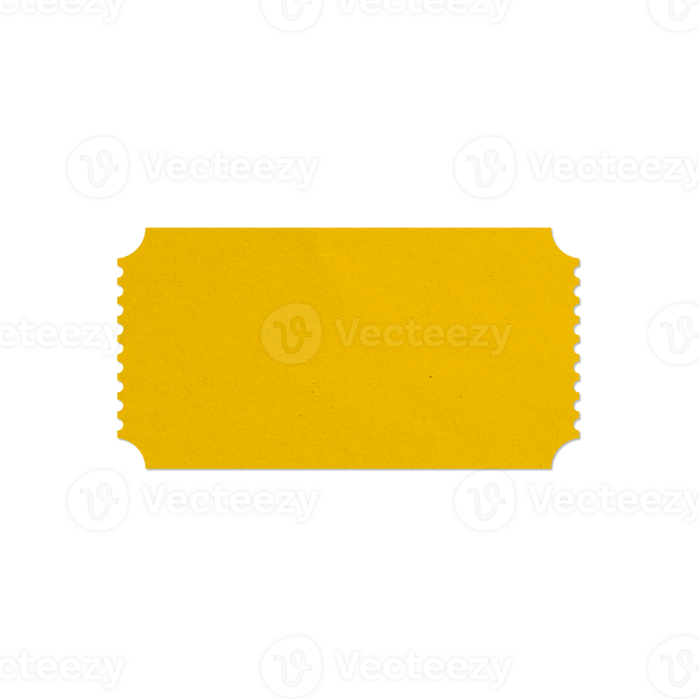 yellow blank ticket with paper pattern texture for mockup design. isolated ticket form in black background. png