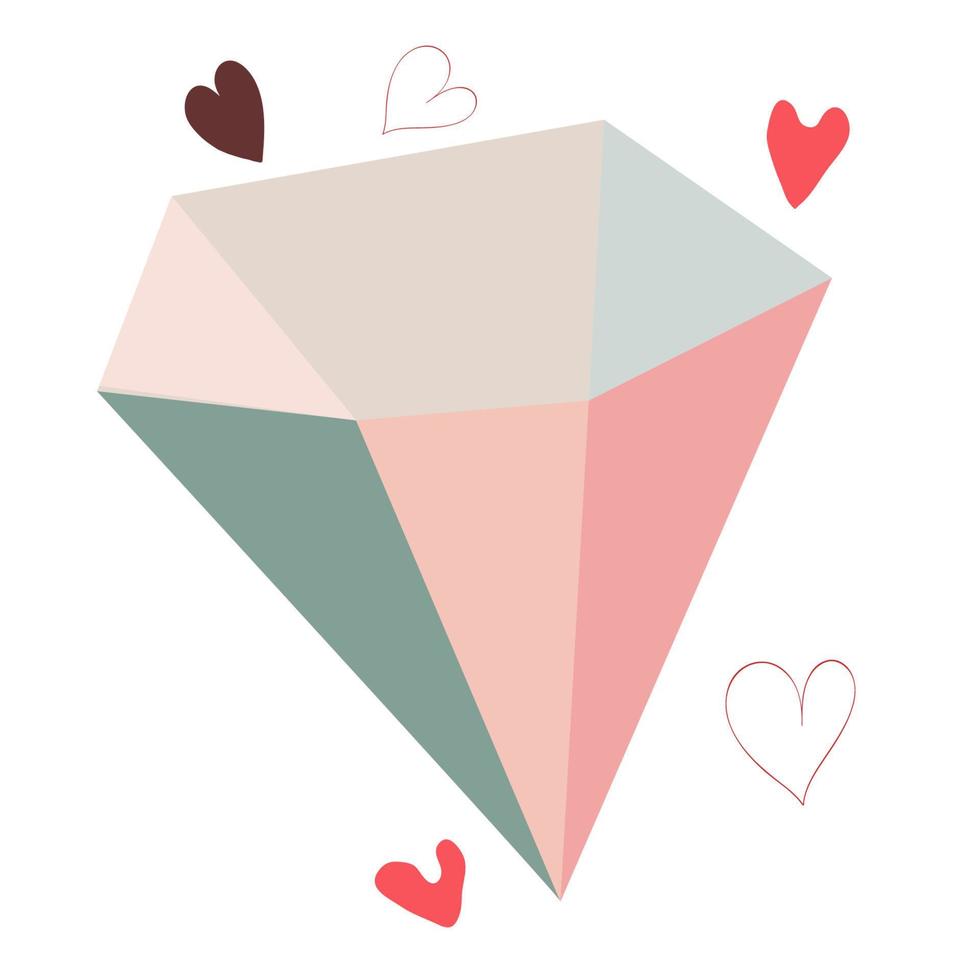 Happy Valentines day card vector illustration. Cupid, hearts, candies, diamonds.