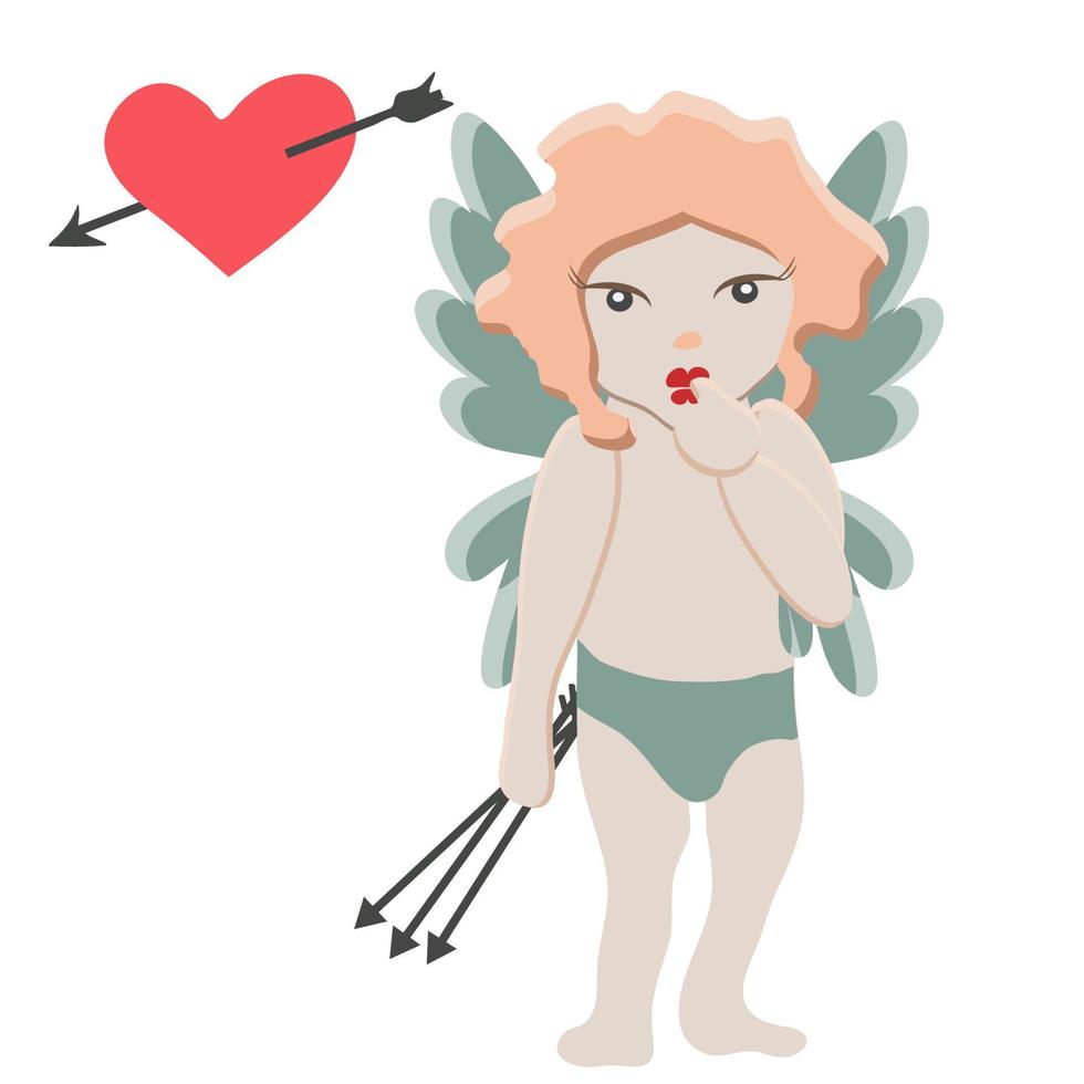 Happy Valentines day card vector illustration. Cupid, hearts, candies, diamonds.