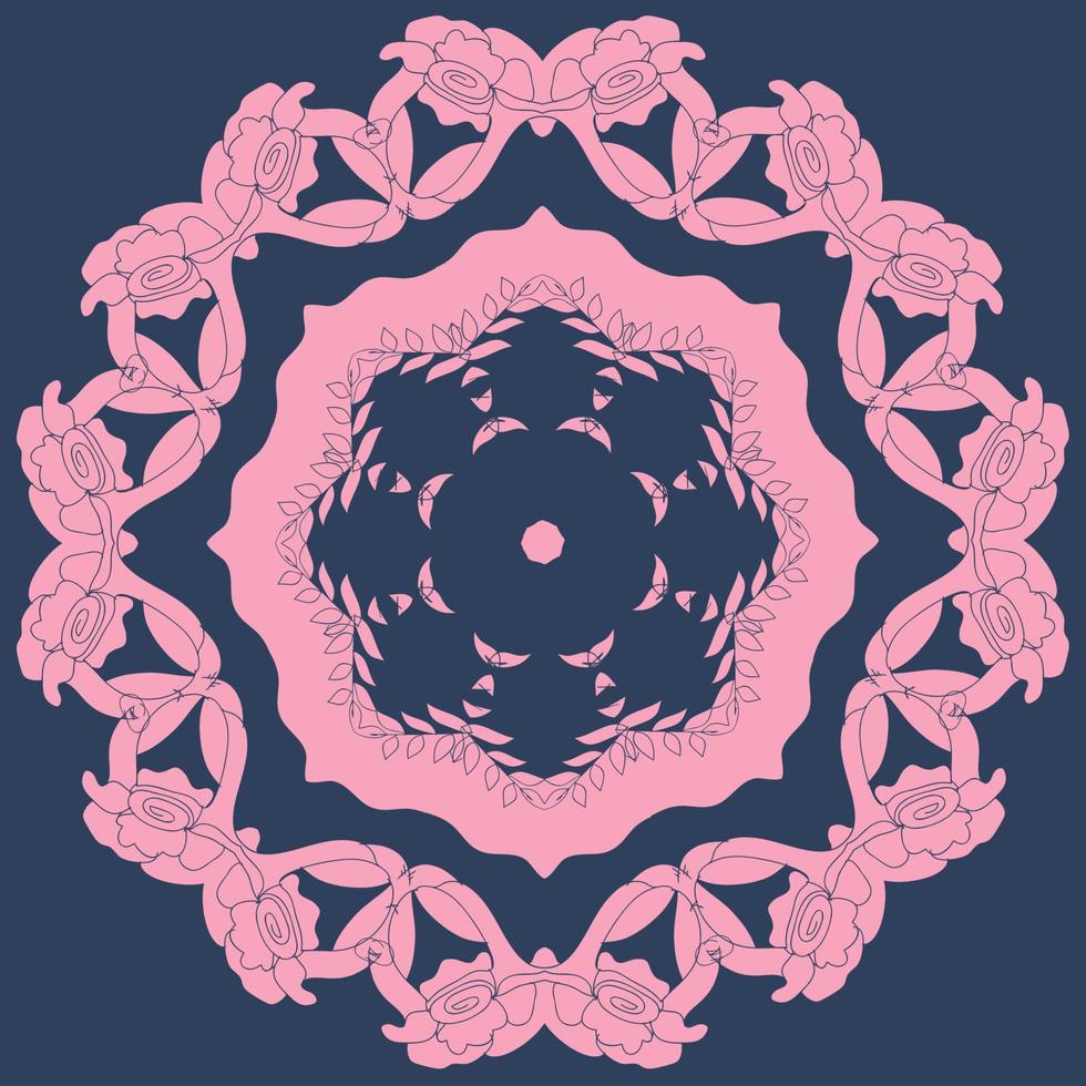 mandala vectorial redondo sobre blanco backvector aislado mandala boho en colores azul y rosa. mandala con motivos florales. vector