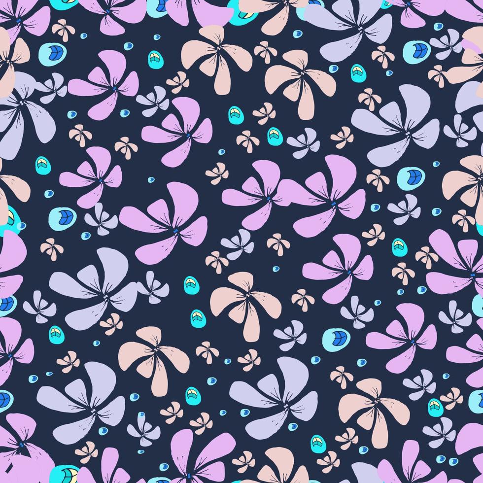 patrón floral vectorial dibujado a mano. flores tropicales y burbujas de agua.fondo transparente para textiles para bebés, superficie, interior del hogar, cubierta, tela, papeles pintados, impresión, papel de regalo, scrapbooking, decoupage. vector