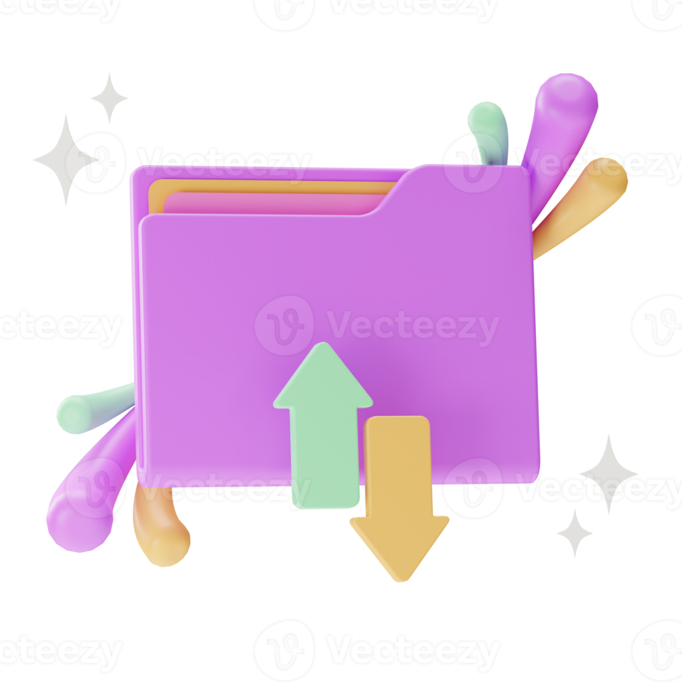 icône d'interface utilisateur d'objet, téléchargement et téléchargement de dossier, illustration 3d png