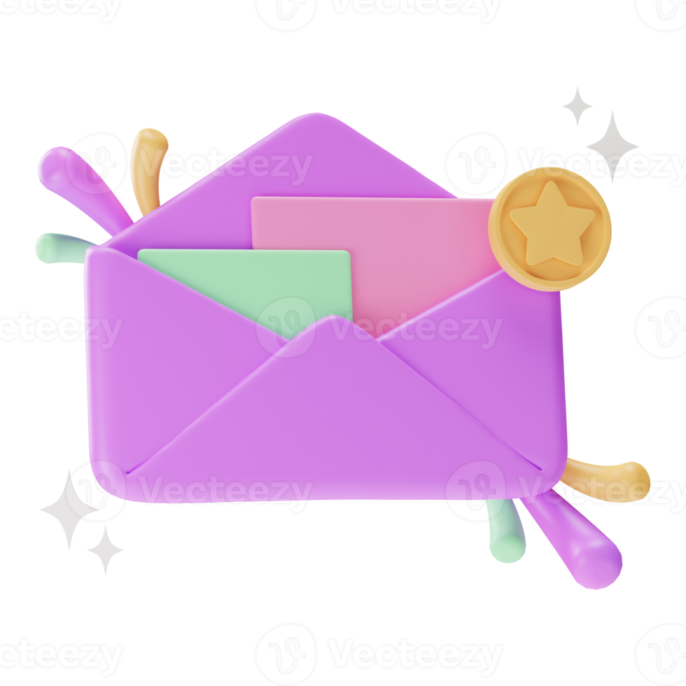 icono de la interfaz de usuario del objeto, favorito de correo electrónico, ilustración 3d png