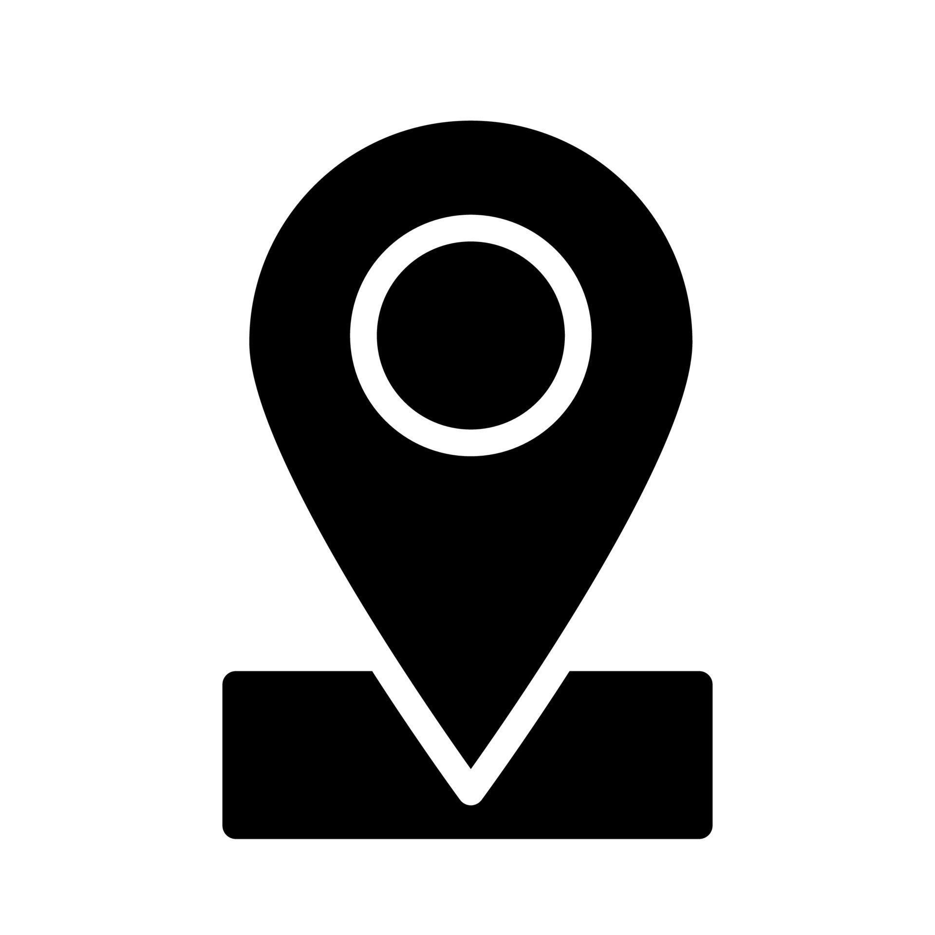 Location mark black glyph icon. Navigation app. Point on map. Business address. Find company on