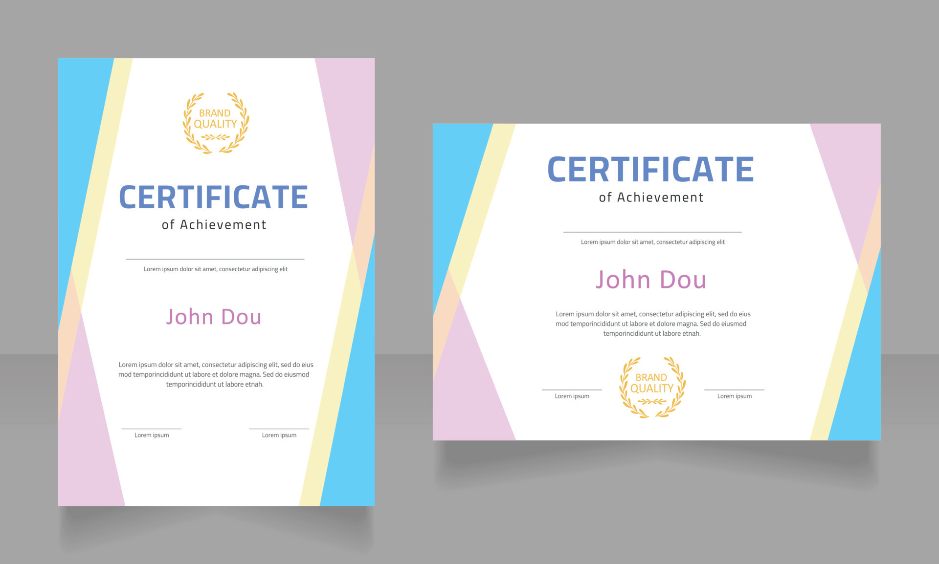 Achievement in sports certificate design template set. Vector diploma