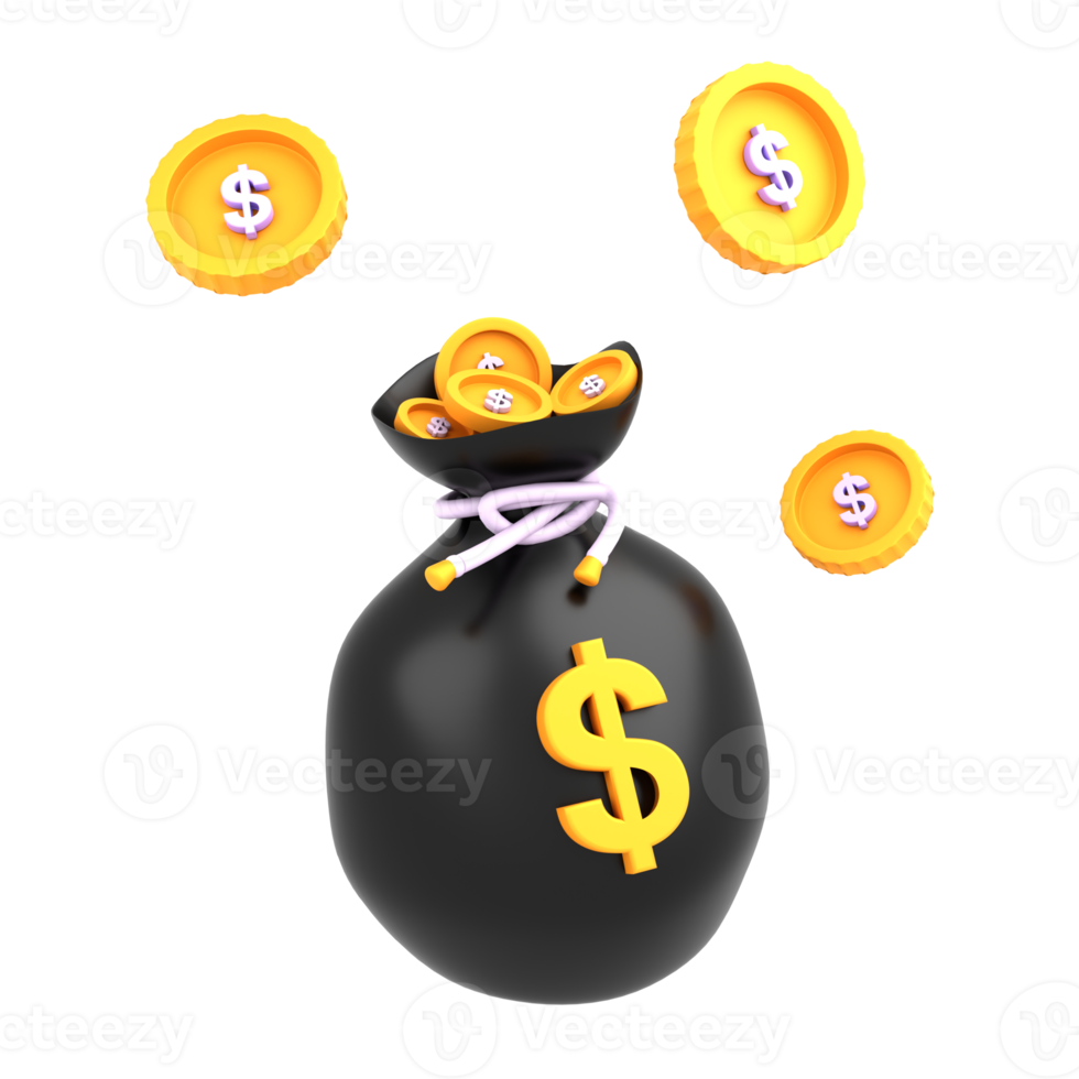 3d illustration gold black bag of money with dollar sign png