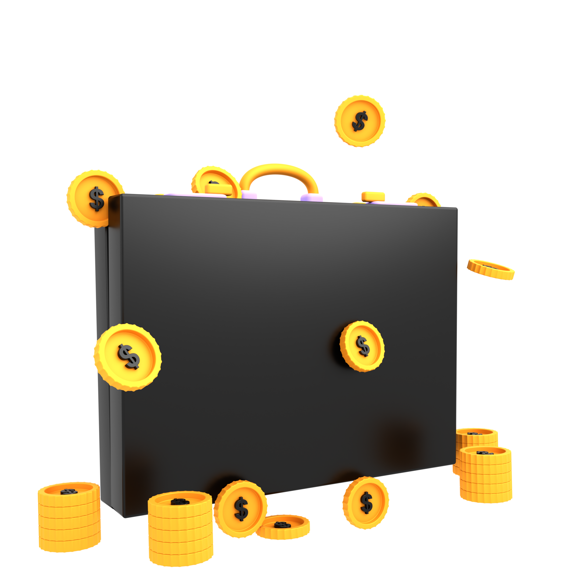 3d illustration business, briefcase full of gold coins 9338806 PNG