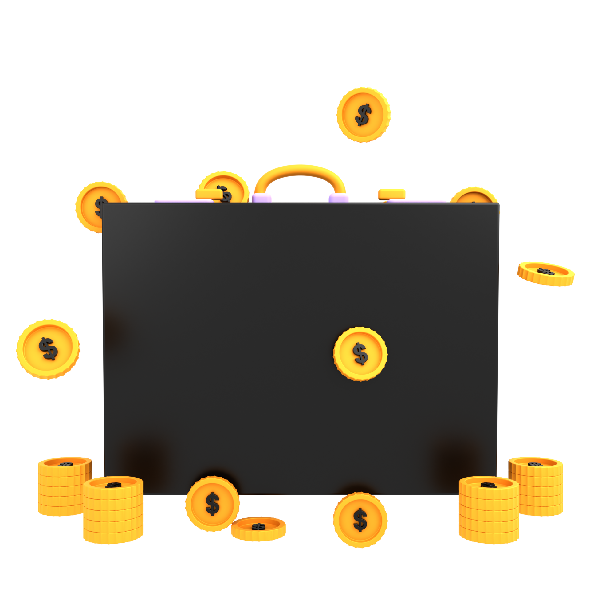 3d illustration business, briefcase full of gold coins 9338807 PNG